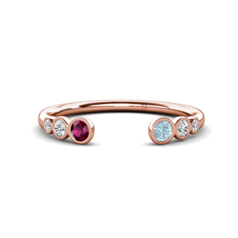 Makena Rhodolite Garnet and Aquamarine Open Wedding Band 