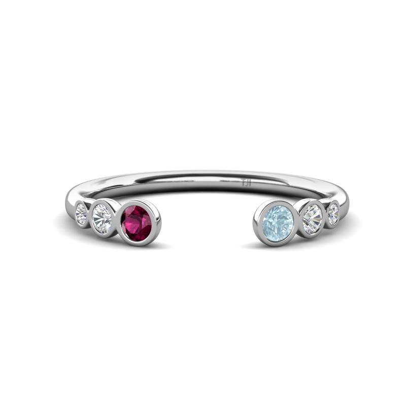 Makena Rhodolite Garnet and Aquamarine Open Wedding Band 