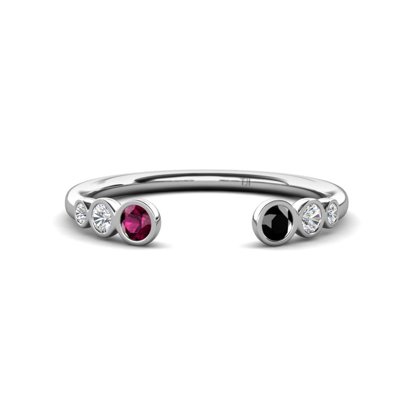 Makena Rhodolite Garnet and Black Diamond Open Wedding Band 