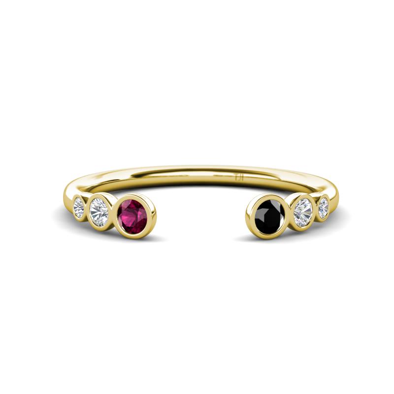 Makena Rhodolite Garnet and Black Diamond Open Wedding Band 