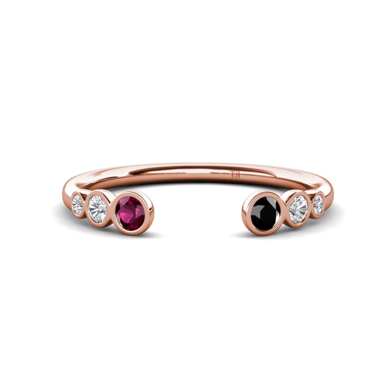 Makena Rhodolite Garnet and Black Diamond Open Wedding Band 