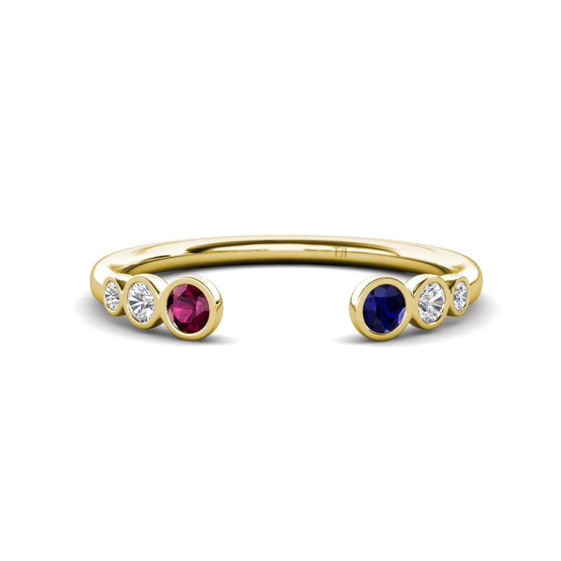 Makena Rhodolite Garnet and Blue Sapphire Open Wedding Band 