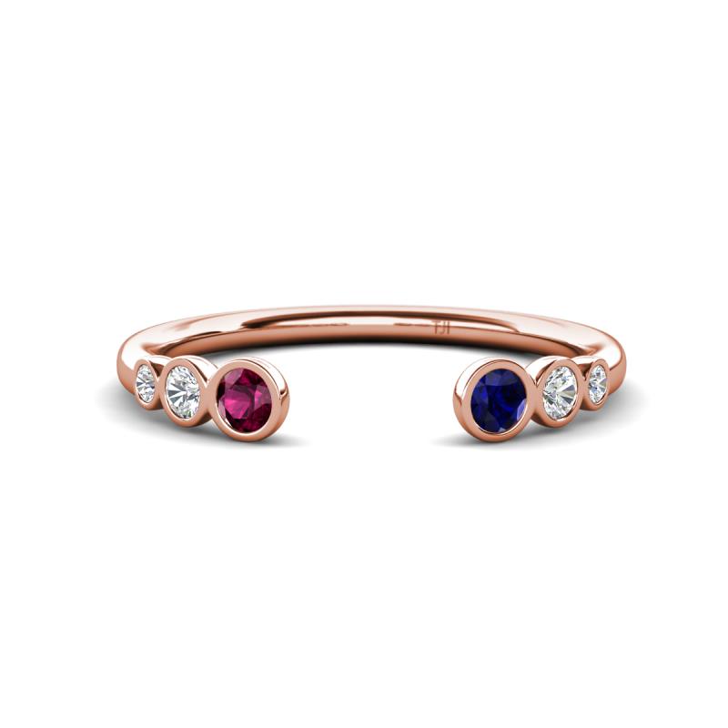 Makena Rhodolite Garnet and Blue Sapphire Open Wedding Band 