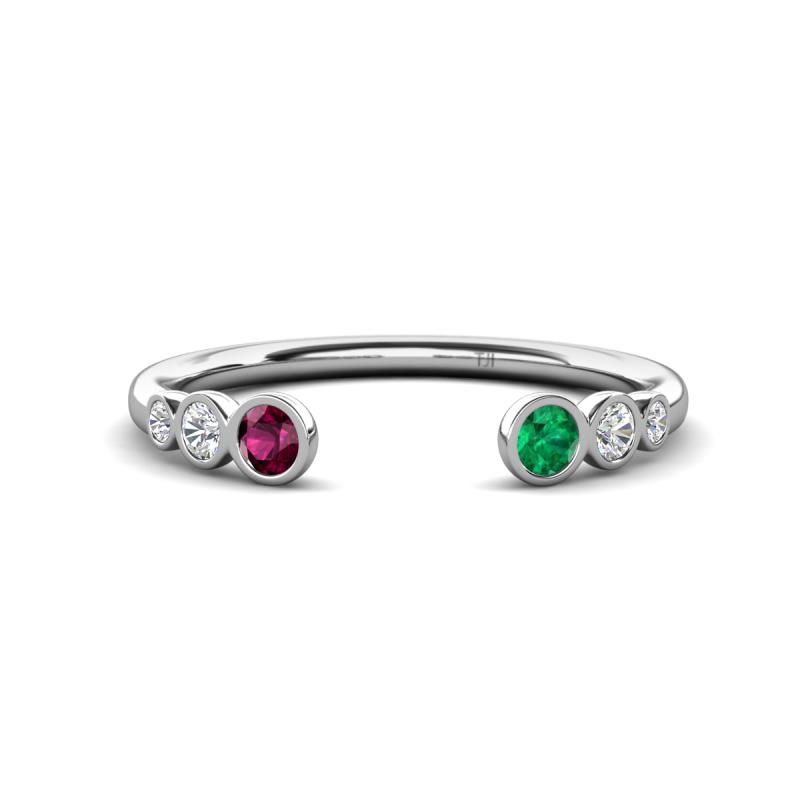 Makena Rhodolite Garnet and Emerald Open Wedding Band 