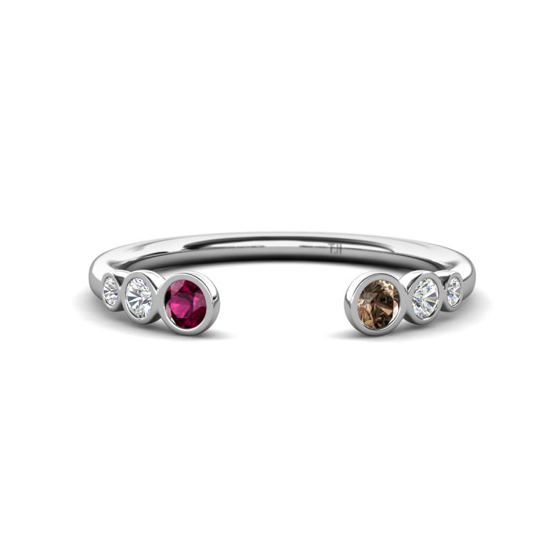Makena Rhodolite Garnet and Smoky Quartz Open Wedding Band 