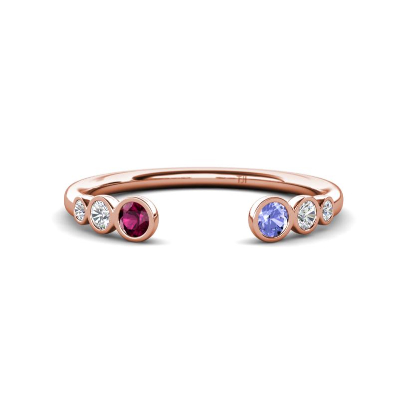 Makena Rhodolite Garnet and Tanzanite Open Wedding Band 