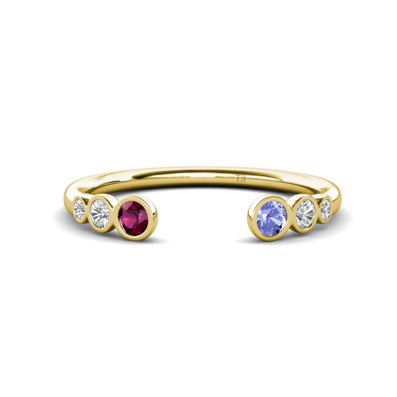 Makena Rhodolite Garnet and Tanzanite Open Wedding Band 