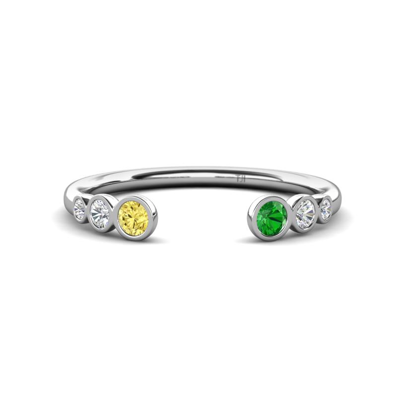 Makena Yellow Sapphire and Green Garnet Open Wedding Band 