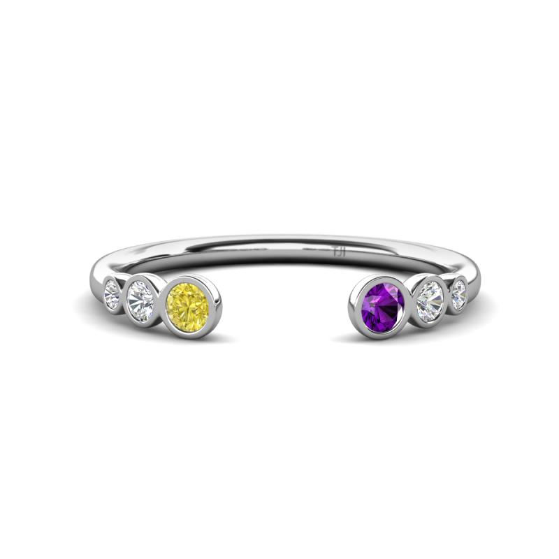 Makena Yellow Diamond and Amethyst Open Wedding Band 
