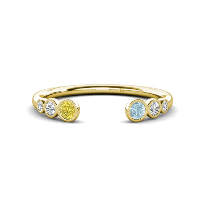 Makena Yellow Diamond and Aquamarine Open Wedding Band 