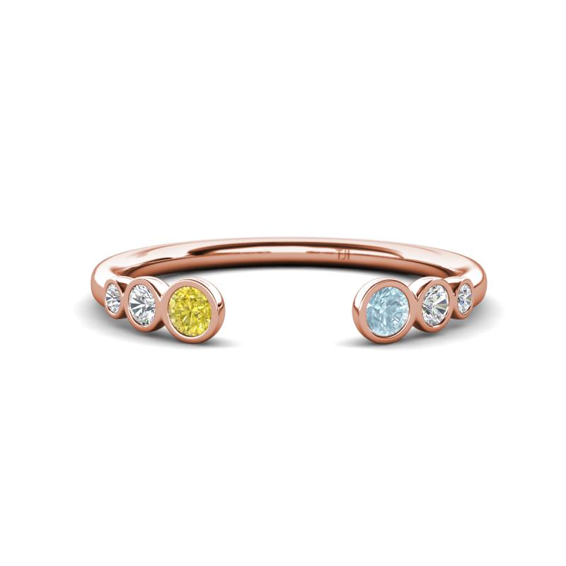 Makena Yellow Diamond and Aquamarine Open Wedding Band 