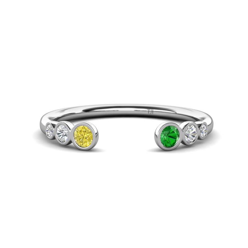 Makena Yellow Diamond and Green Garnet Open Wedding Band 