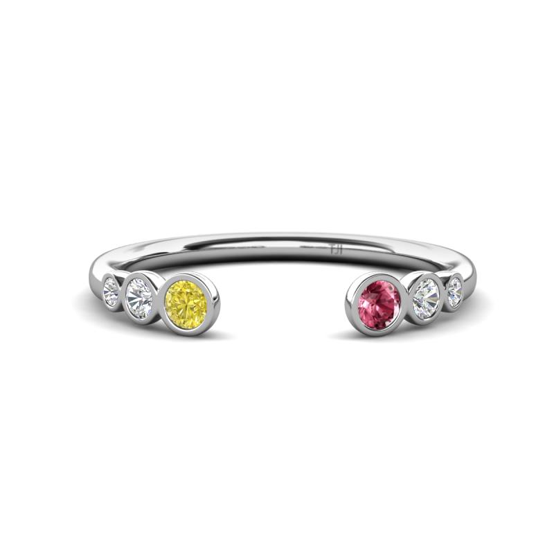 Makena Yellow Diamond and Pink Tourmaline Open Wedding Band 
