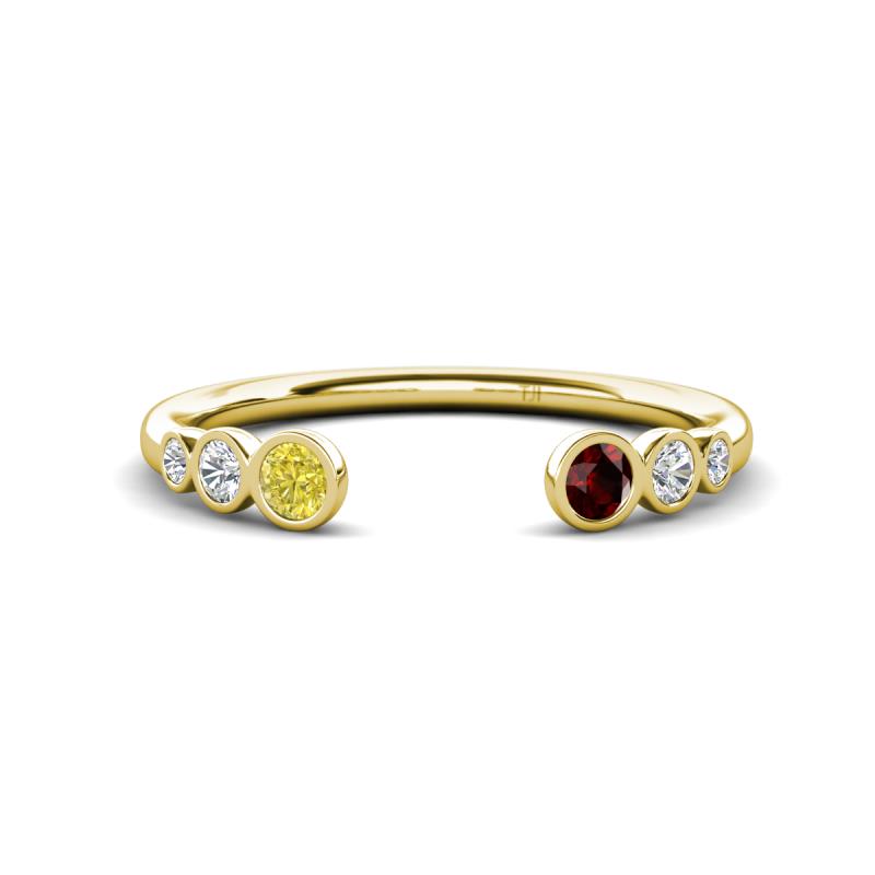 Makena Yellow Diamond and Red Garnet Open Wedding Band 