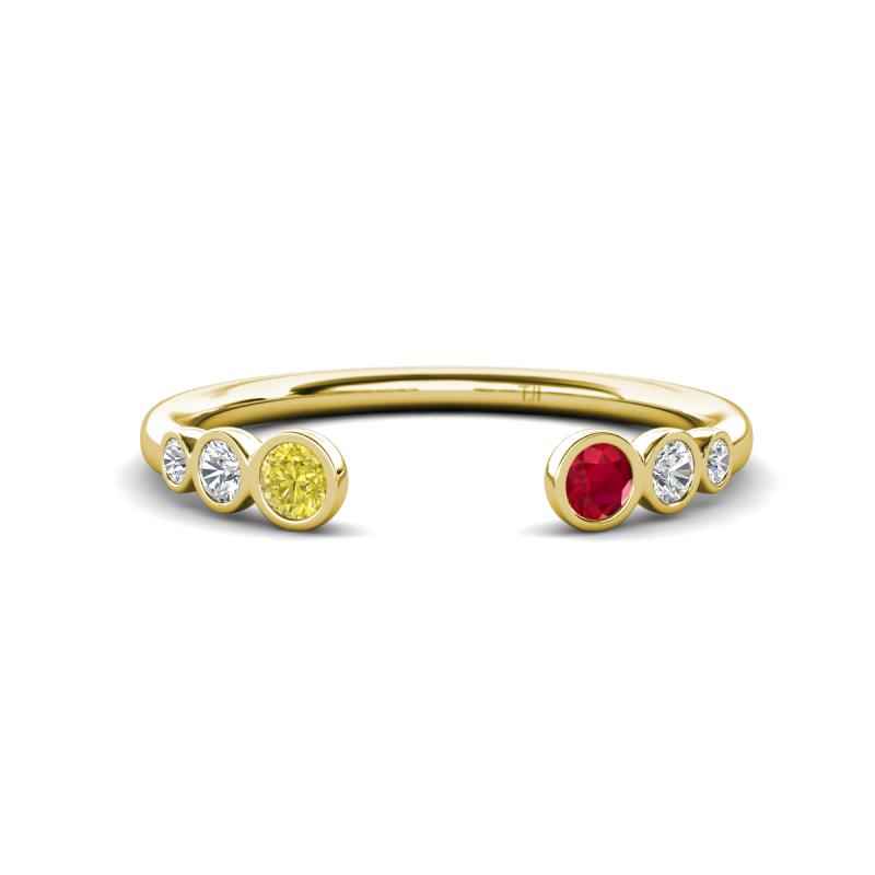 Makena Yellow Diamond and Ruby Open Wedding Band 