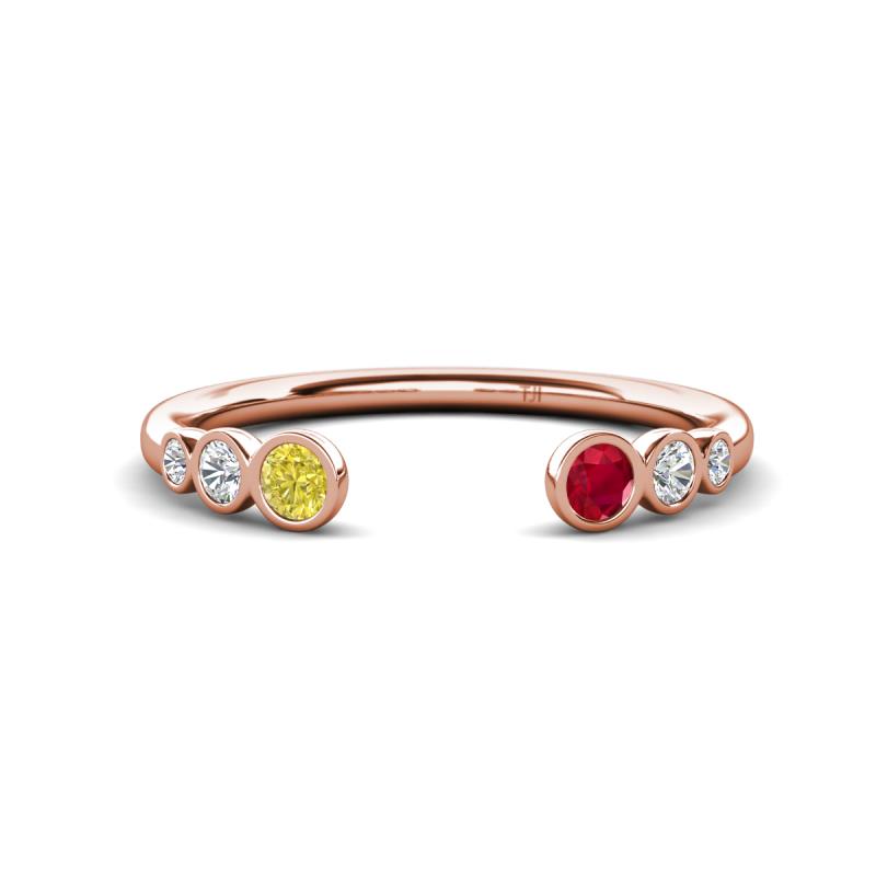 Makena Yellow Diamond and Ruby Open Wedding Band 