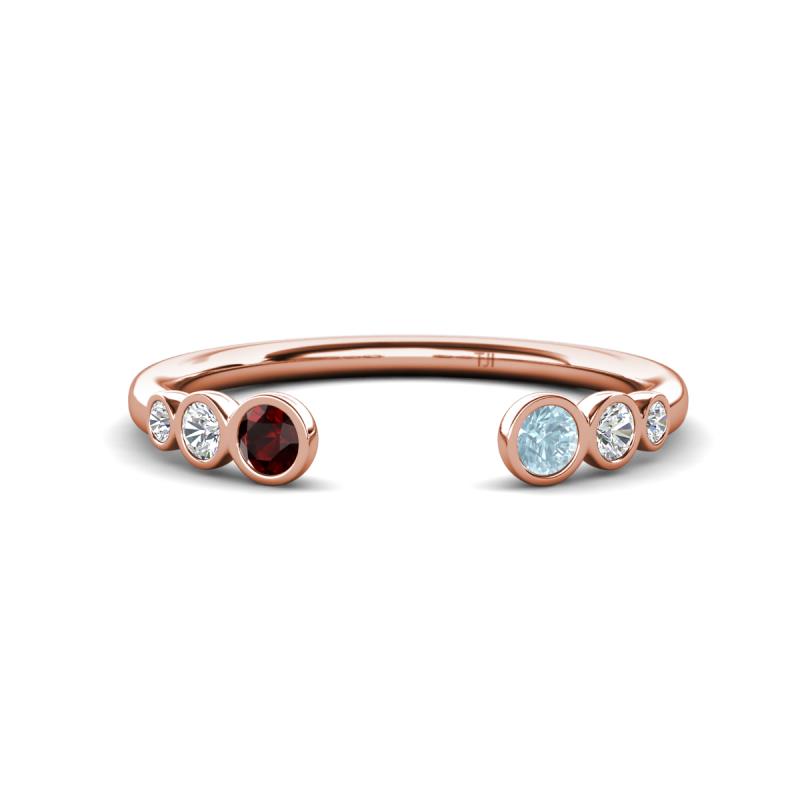 Makena Red Garnet and Aquamarine Open Wedding Band 
