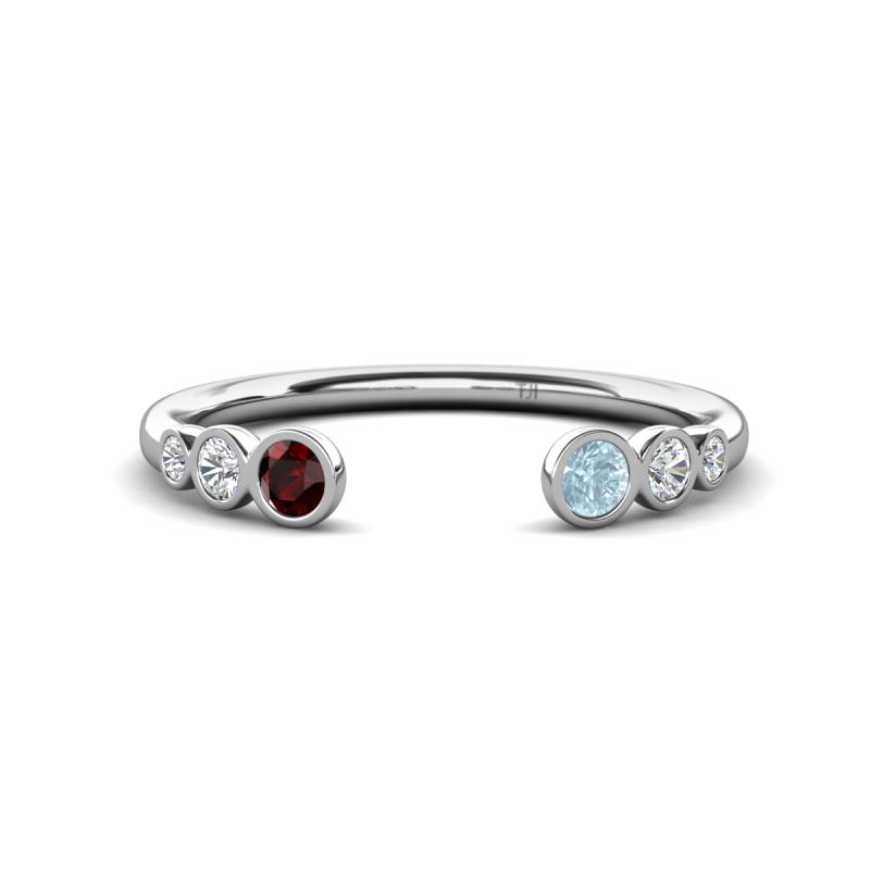 Makena Red Garnet and Aquamarine Open Wedding Band 