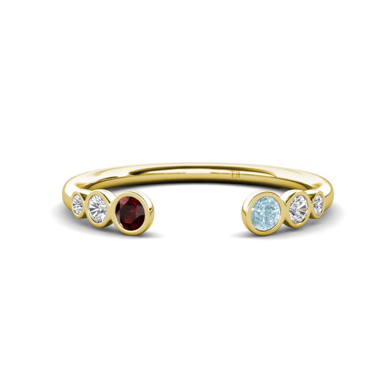 Makena Red Garnet and Aquamarine Open Wedding Band 
