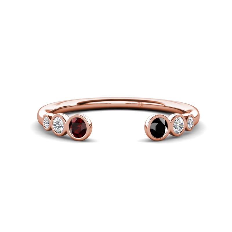 Makena Red Garnet and Black Diamond Open Wedding Band 
