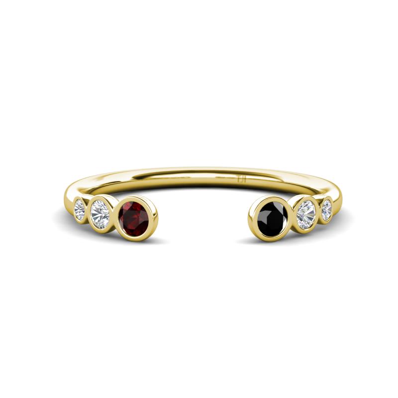 Makena Red Garnet and Black Diamond Open Wedding Band 