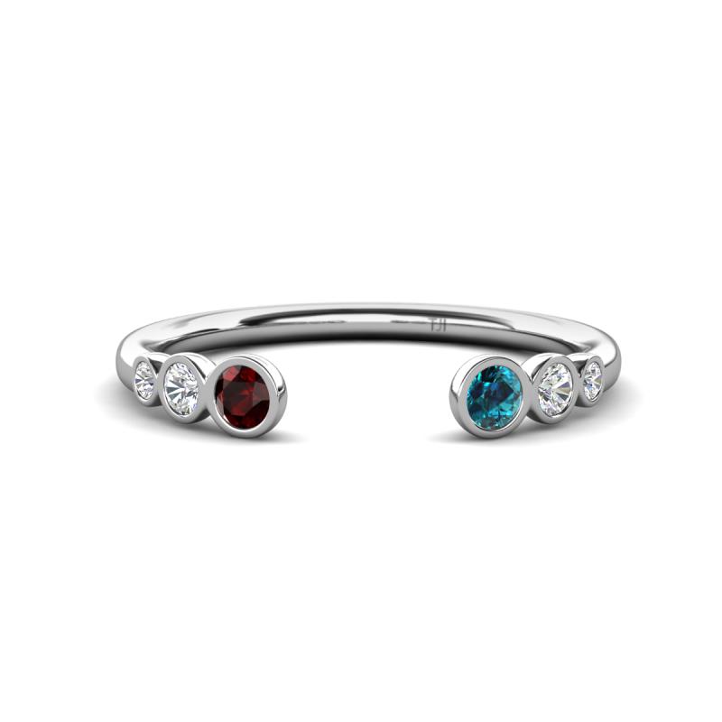 Makena Red Garnet and Blue Diamond Open Wedding Band 
