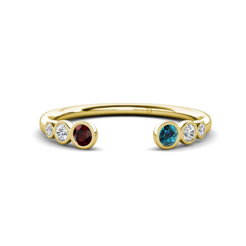 Makena Red Garnet and Blue Diamond Open Wedding Band 
