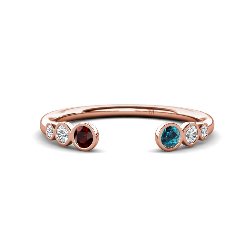 Makena Red Garnet and Blue Diamond Open Wedding Band 