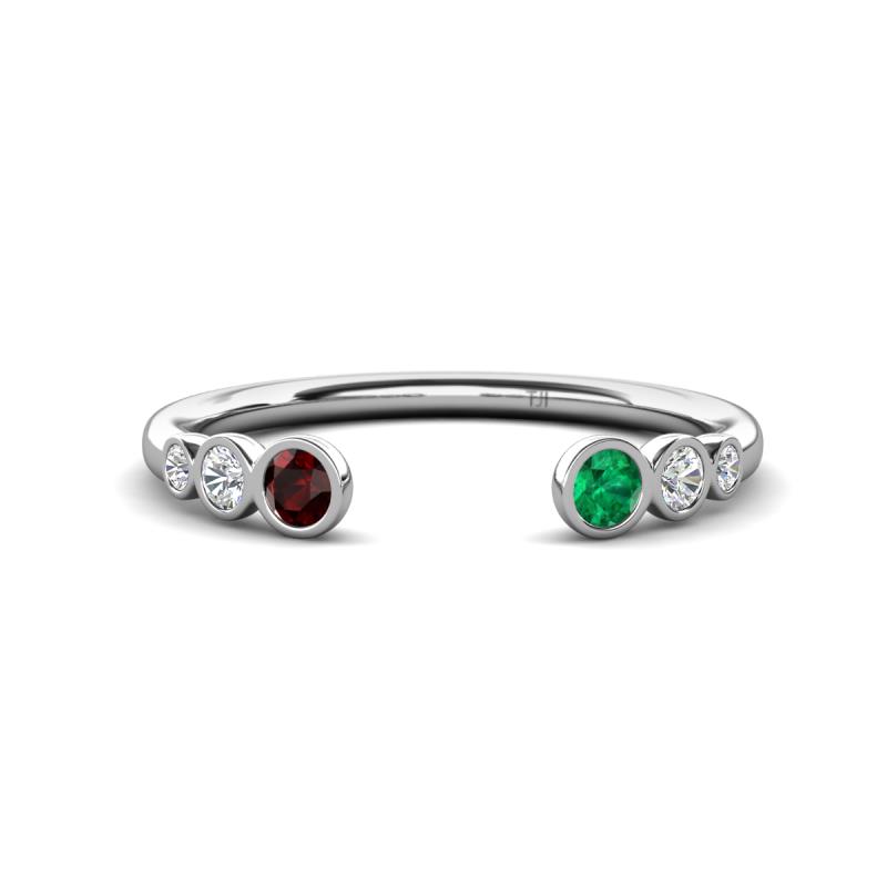 Makena Red Garnet and Emerald Open Wedding Band 