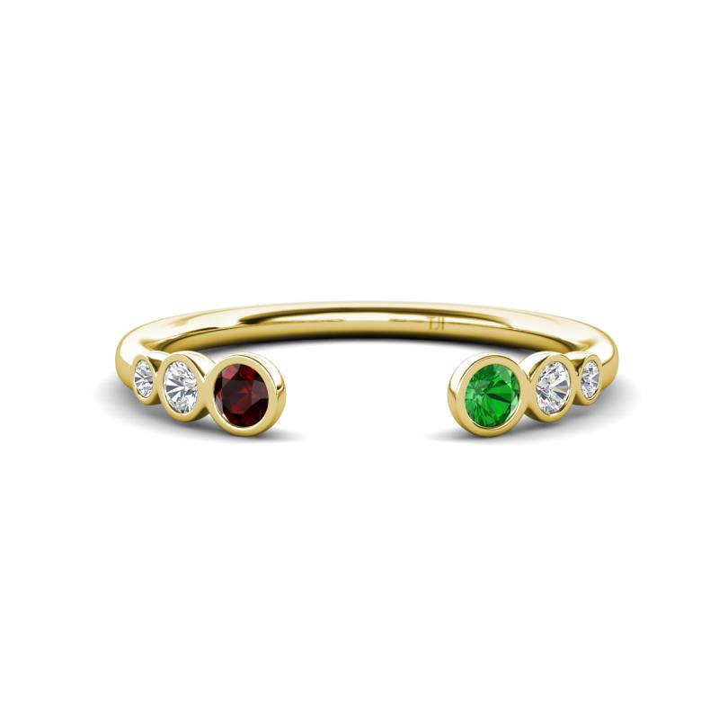 Makena Red Garnet and Green Garnet Open Wedding Band 