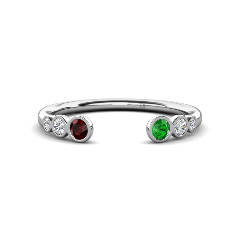 Makena Red Garnet and Green Garnet Open Wedding Band 