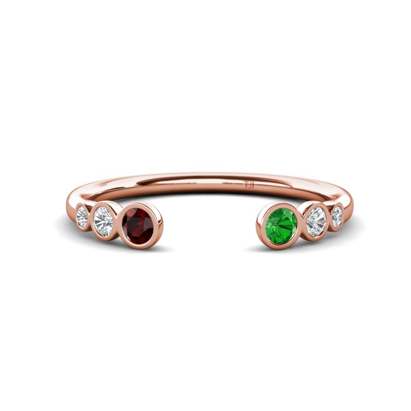 Makena Red Garnet and Green Garnet Open Wedding Band 