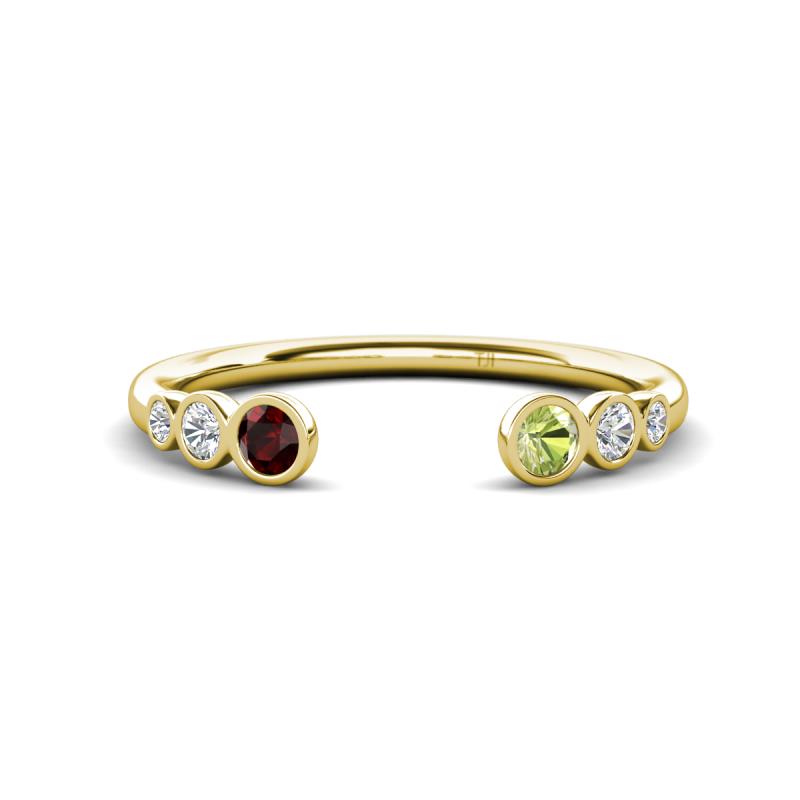 Makena Red Garnet and Peridot Open Wedding Band 