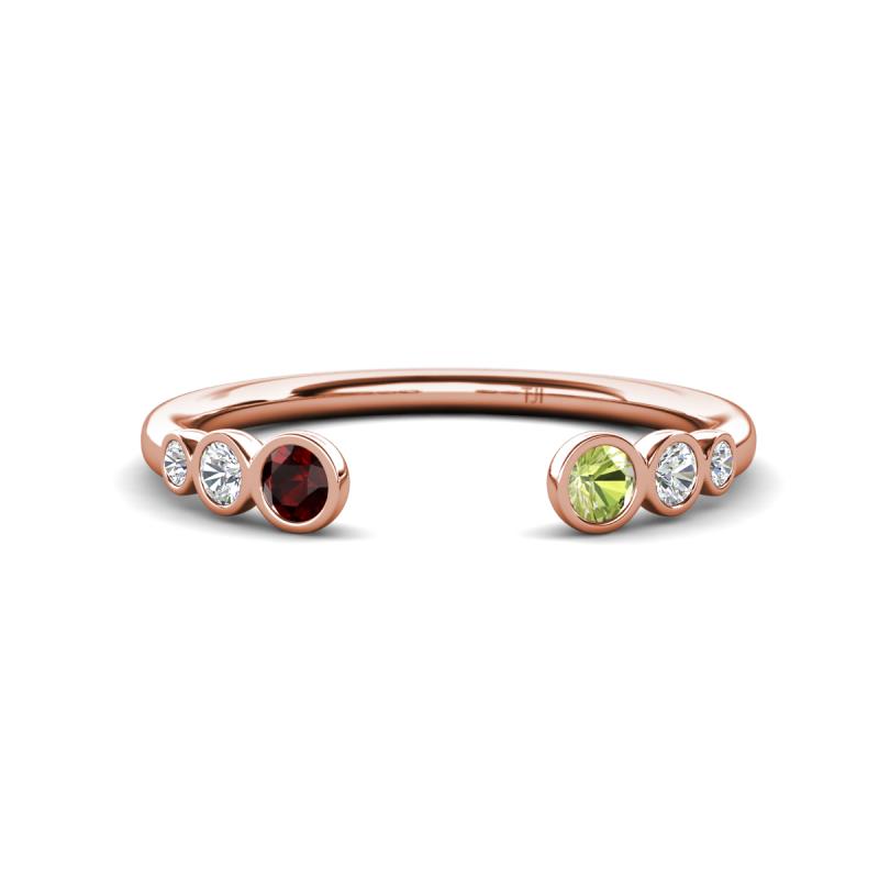Makena Red Garnet and Peridot Open Wedding Band 