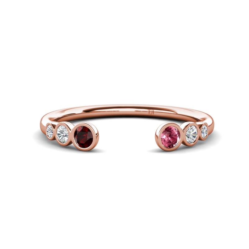 Makena Red Garnet and Pink Tourmaline Open Wedding Band 