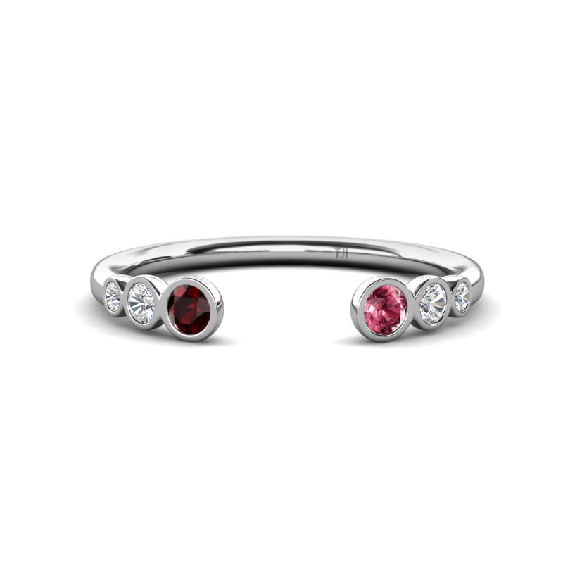 Makena Red Garnet and Pink Tourmaline Open Wedding Band 