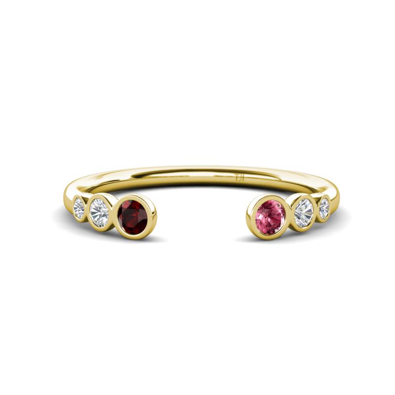 Makena Red Garnet and Pink Tourmaline Open Wedding Band 