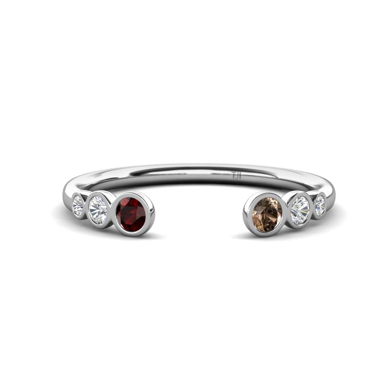 Makena Red Garnet and Smoky Quartz Open Wedding Band 