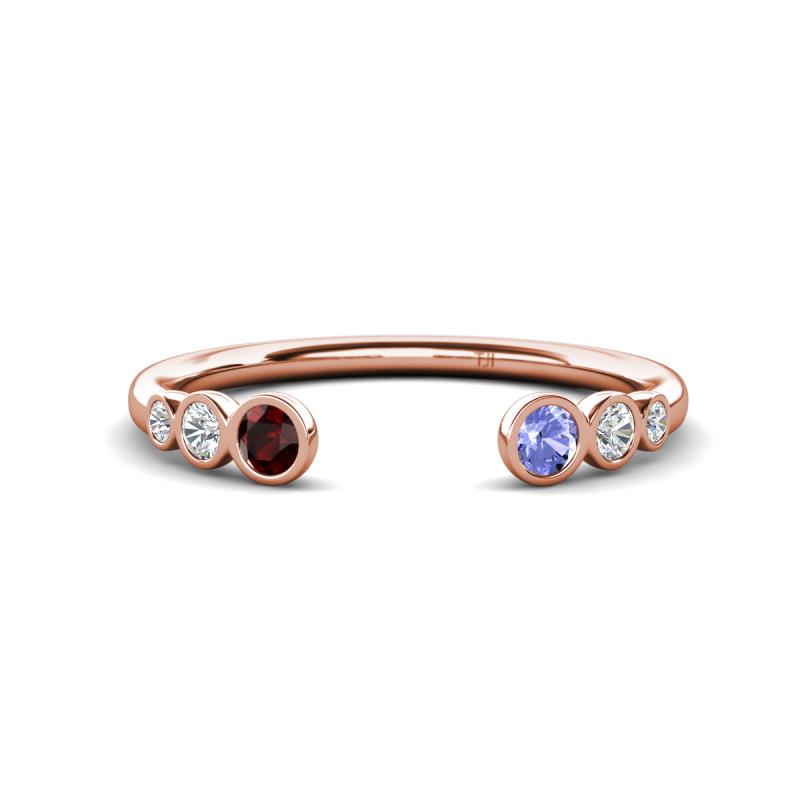 Makena Red Garnet and Tanzanite Open Wedding Band 