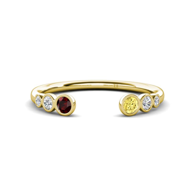 Makena Red Garnet and Yellow Sapphire Open Wedding Band 