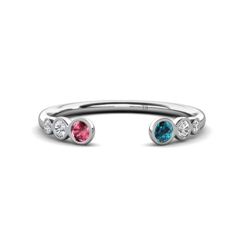 Makena Pink Tourmaline and Blue Diamond Open Wedding Band 
