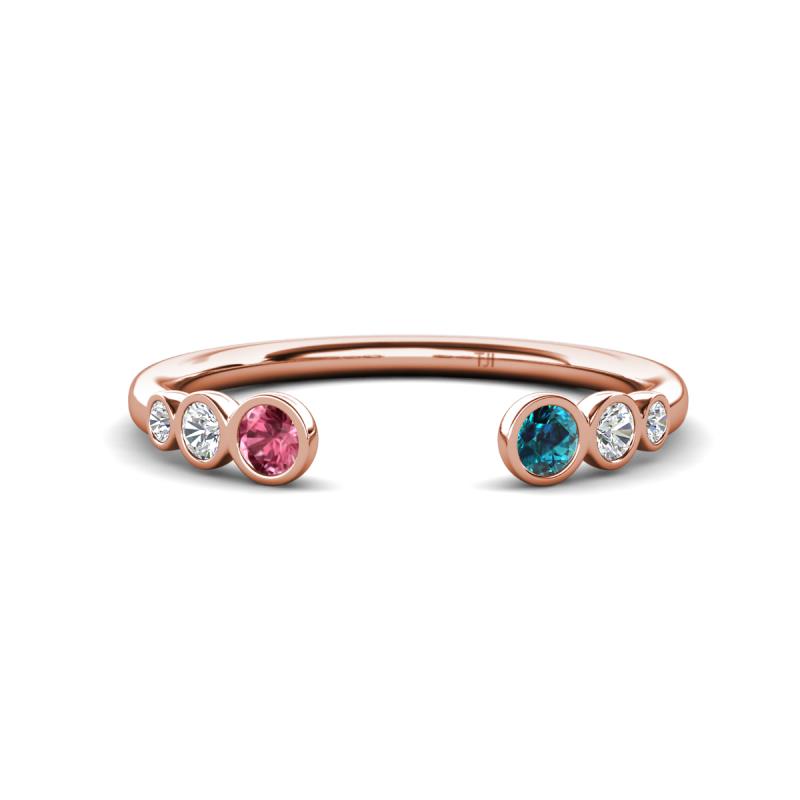 Makena Pink Tourmaline and Blue Diamond Open Wedding Band 