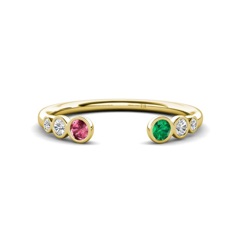 Makena Pink Tourmaline and Emerald Open Wedding Band 