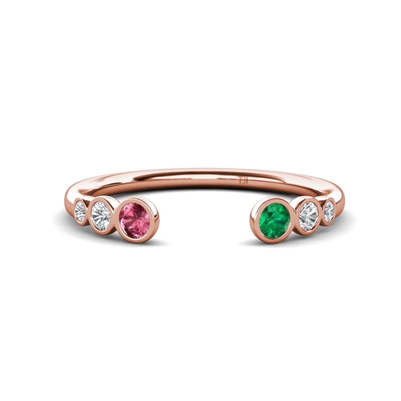 Makena Pink Tourmaline and Emerald Open Wedding Band 