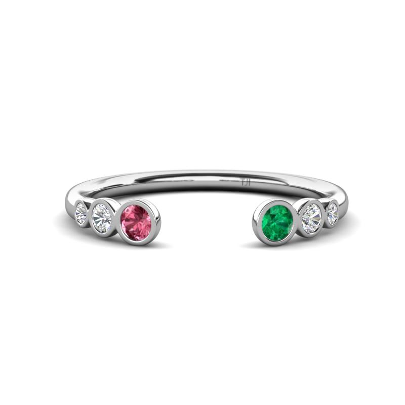 Makena Pink Tourmaline and Emerald Open Wedding Band 