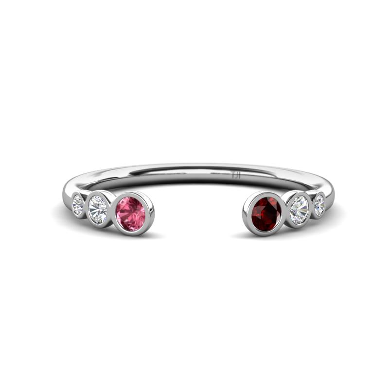 Makena Pink Tourmaline and Red Garnet Open Wedding Band 