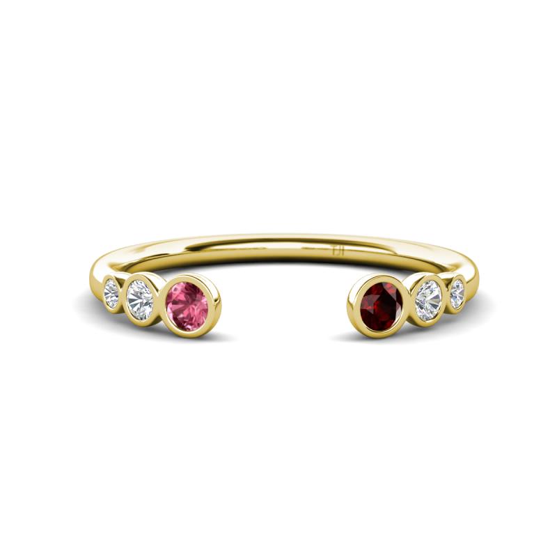Makena Pink Tourmaline and Red Garnet Open Wedding Band 