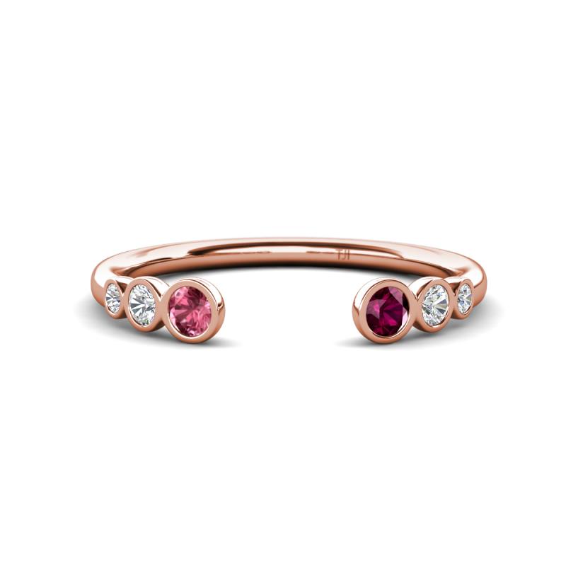 Makena Pink Tourmaline and Rhodolite Garnet Open Wedding Band 
