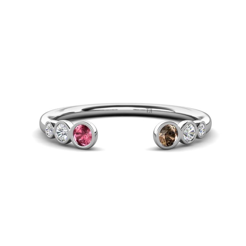 Makena Pink Tourmaline and Smoky Quartz Open Wedding Band 