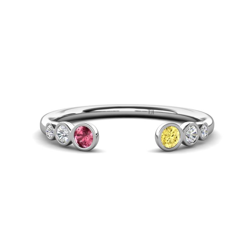 Makena Pink Tourmaline and Yellow Sapphire Open Wedding Band 